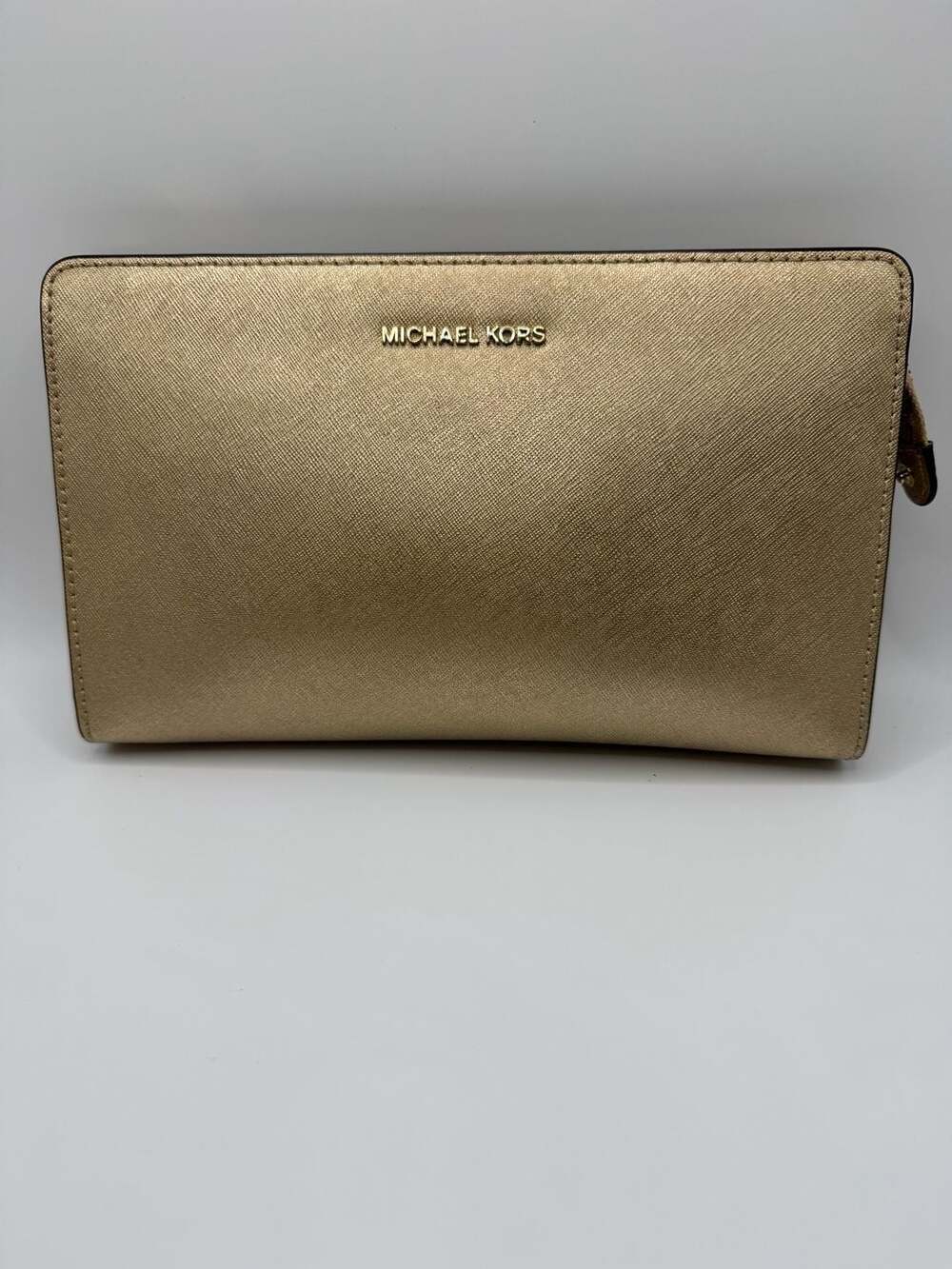 Michael Kors Jet Set Travel Metallic Gold Leather Crossbody Bag clutch.